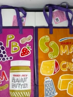 NWT- 2Trader Joe's Reusable Grocery Tote Bag Pair - Purple & Orange